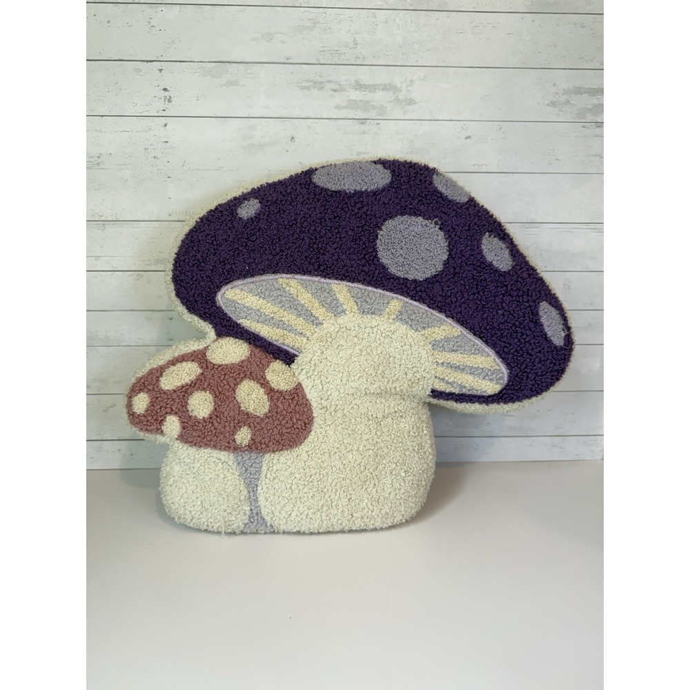 Mushroom Shaped Tufted Accent Pillow 14x14 Purple Pink Cottagecore Decor